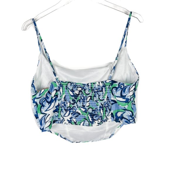 NWT Midnight Sky Floral Linen Blend Bustier Crop Top Blue Green Size Large L NEW - Picture 6 of 9